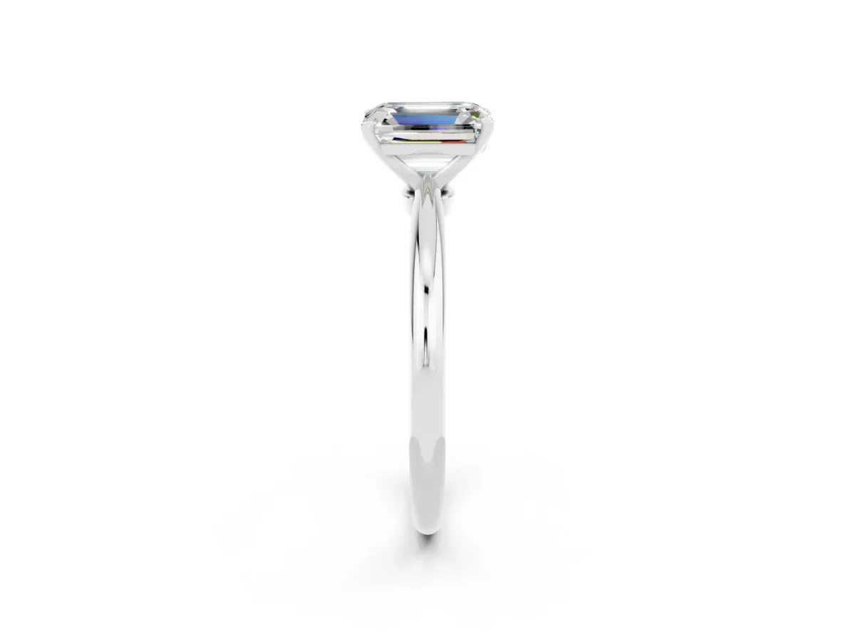 Emerald Cut Moissanite Solitaire Ring with Six-Prong Setting and Classic Band Platinum