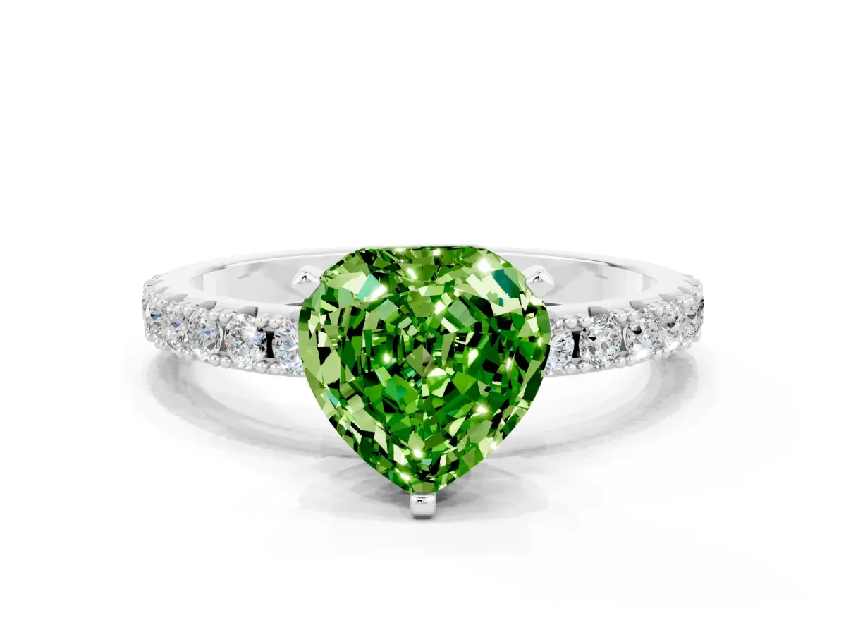 Heart Cut Peridot Solitaire Pavé Band with Four-Prong Setting Silver
