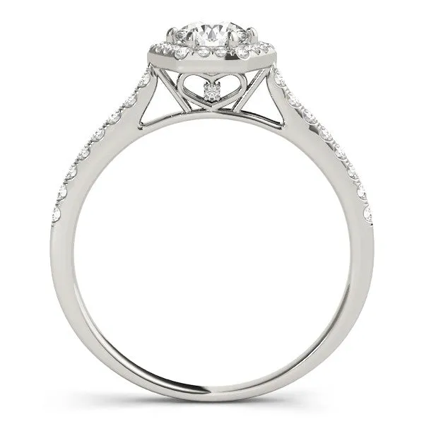 Hexagonal Halo Heart Cut Diamond Pavé Band with Four-Prong Setting Platinum