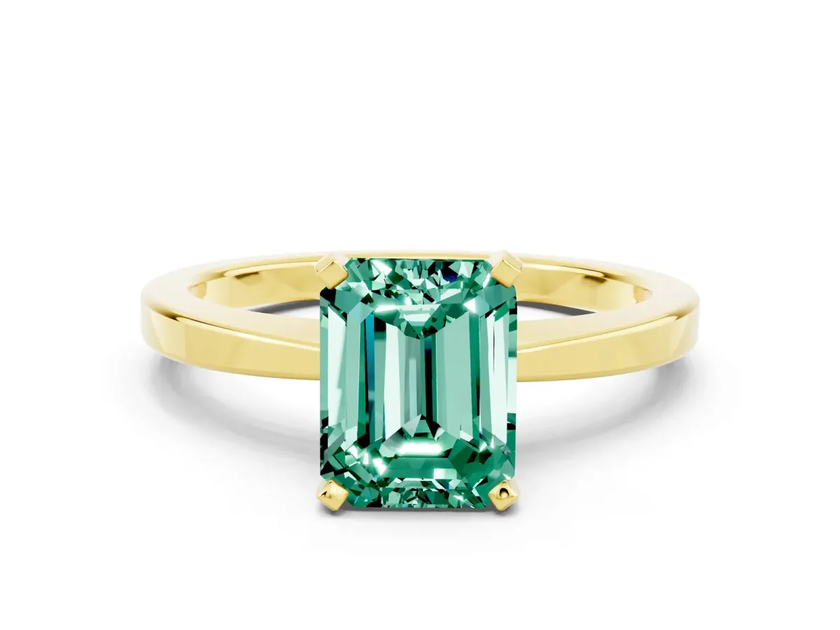 Emerald Cut Green Sapphire Solitaire Engagement Ring with Classic Band and Four-Prong Setting Yellow gold