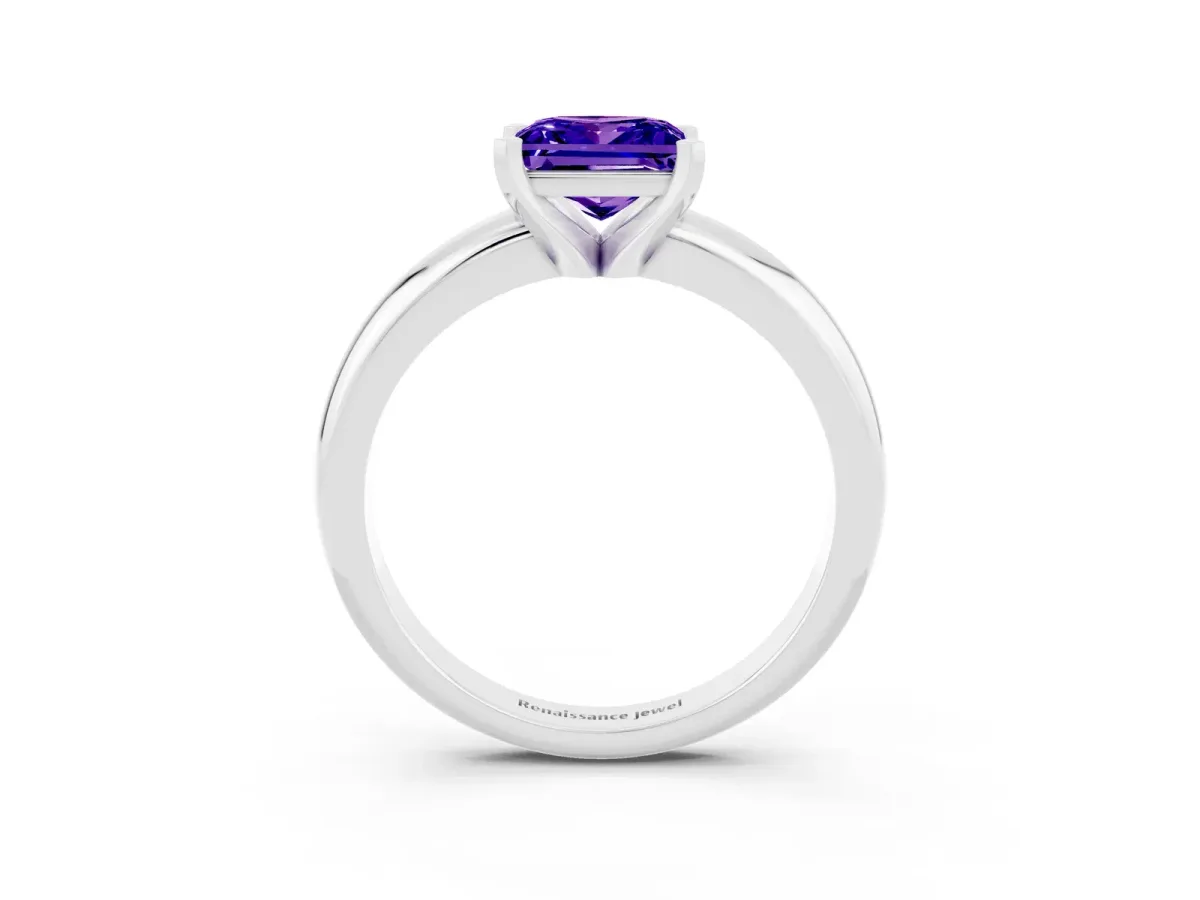 Princess Cut Tanzanite Solitaire Engagement Ring with Round Band and Four-Prong Setting White gold