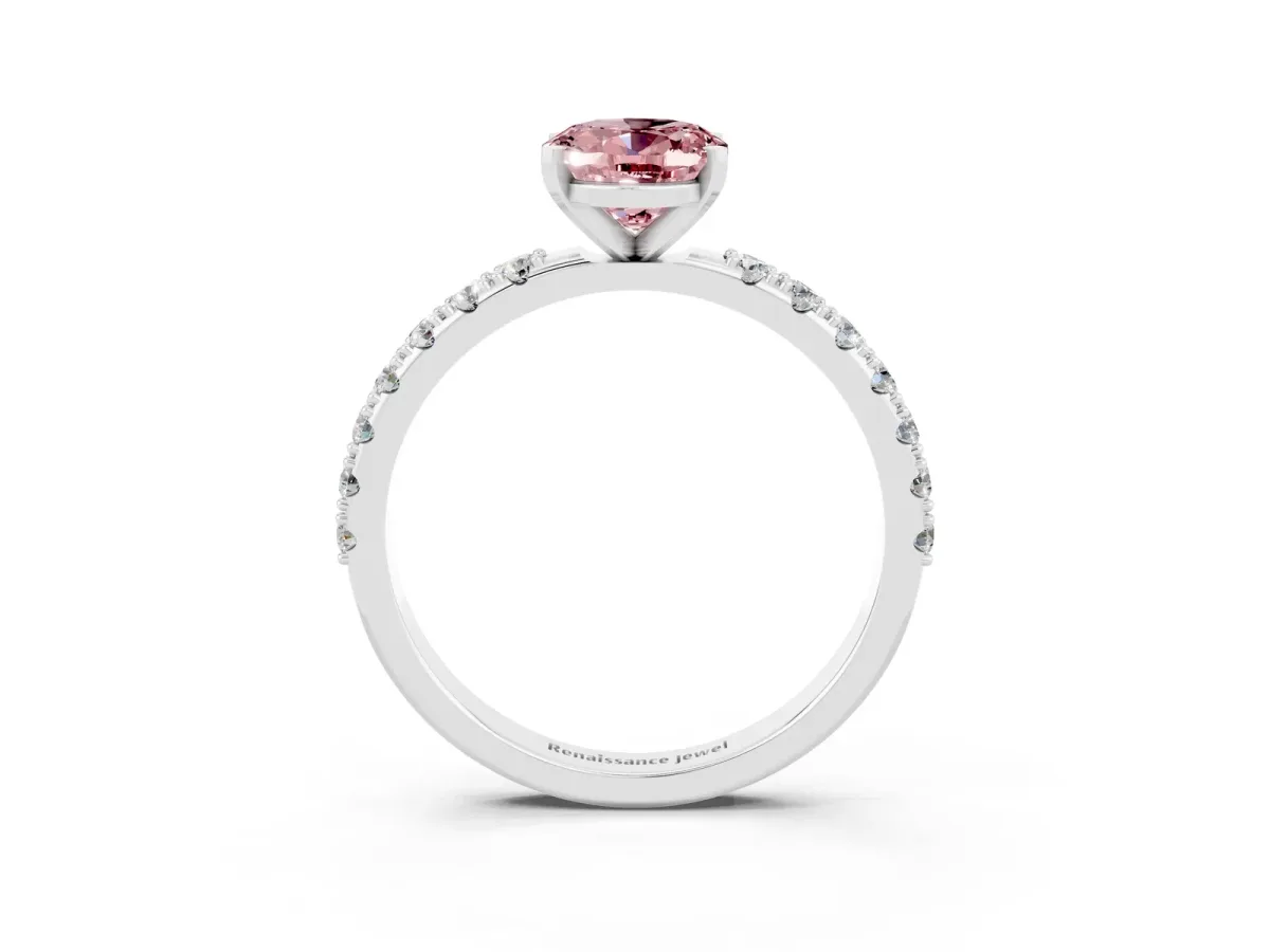 Oval Cut Morganite Solitaire Pavé Band with Four-Prong Setting Platinum