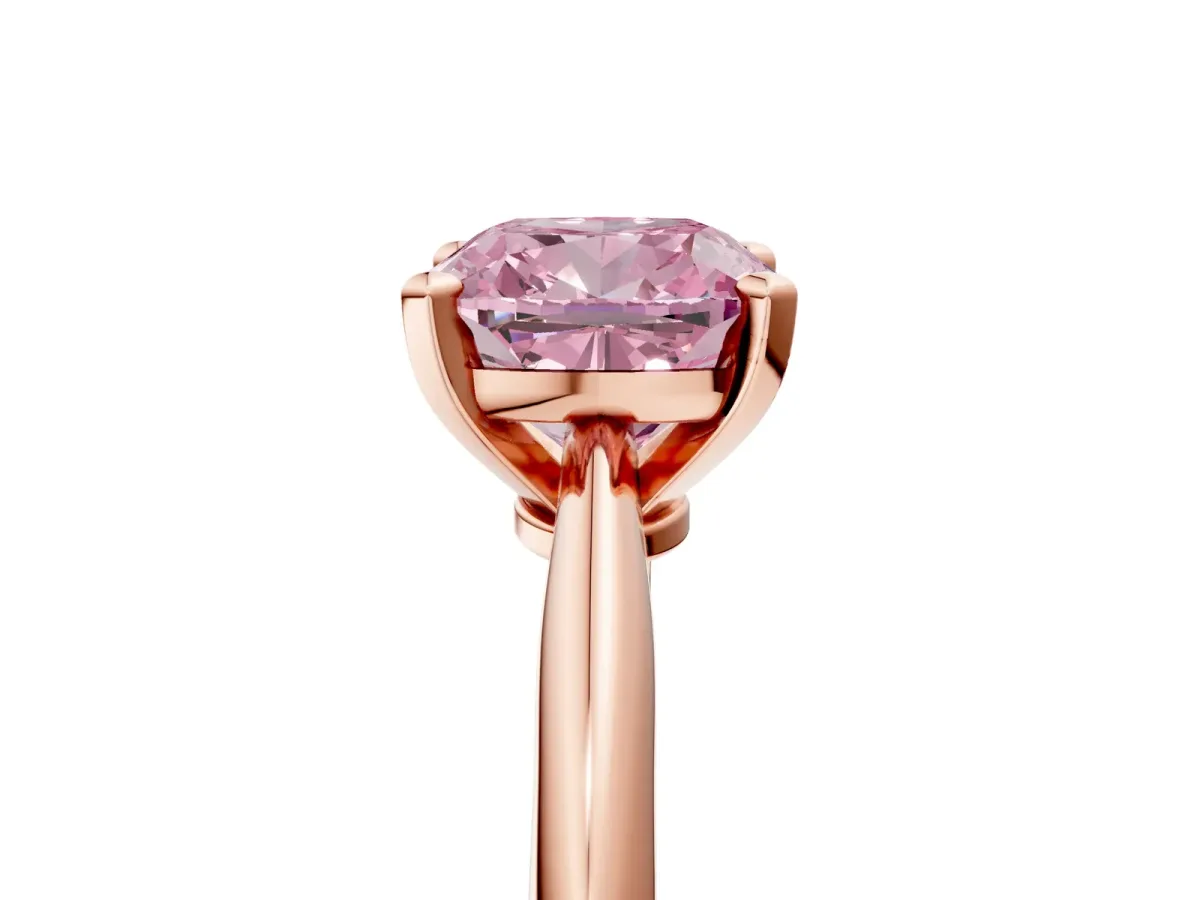 Fancy Pink Cushion Cut Diamond Solitaire Engagement Ring with Classic Band and Four-Prong Setting Rose gold