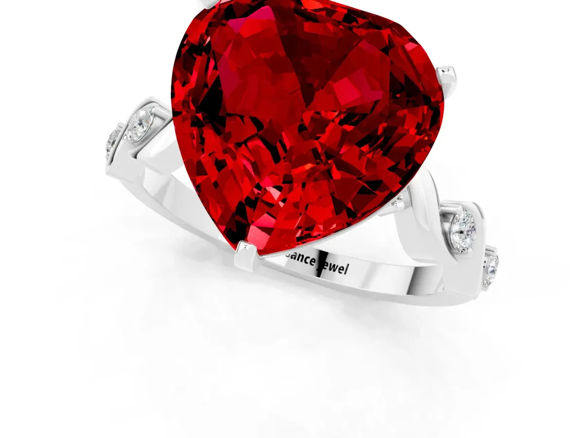Heart Cut Ruby Solitaire Twisted Band with Round Accents and Prong Setting Silver