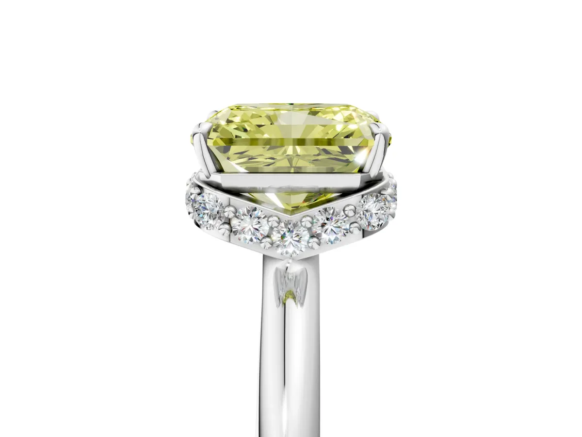 Fancy Yellow Radiant Cut Brilliant Solitaire Engagement Ring with Six-Prong Setting and Classic Band Platinum