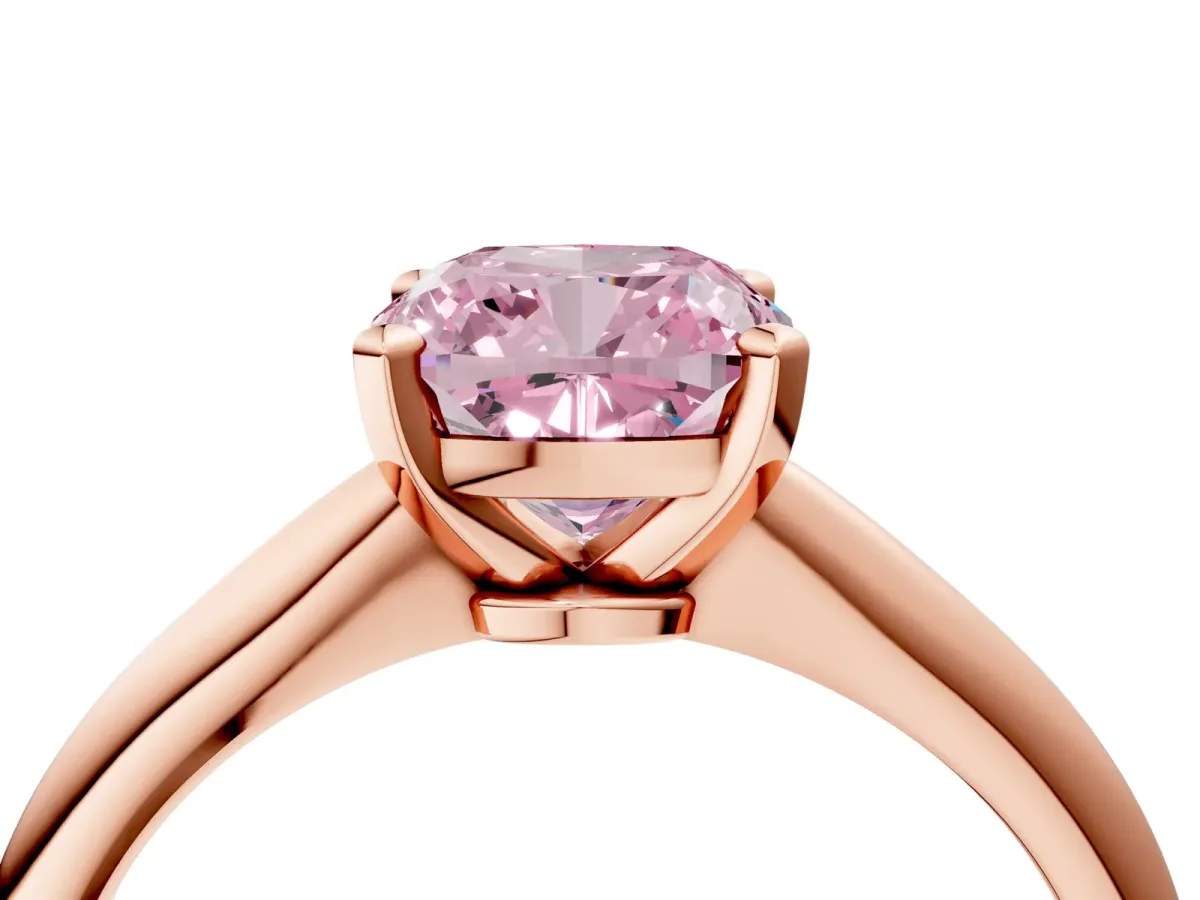 Fancy Pink Cushion Cut Diamond Solitaire Engagement Ring with Classic Band and Four-Prong Setting Rose gold