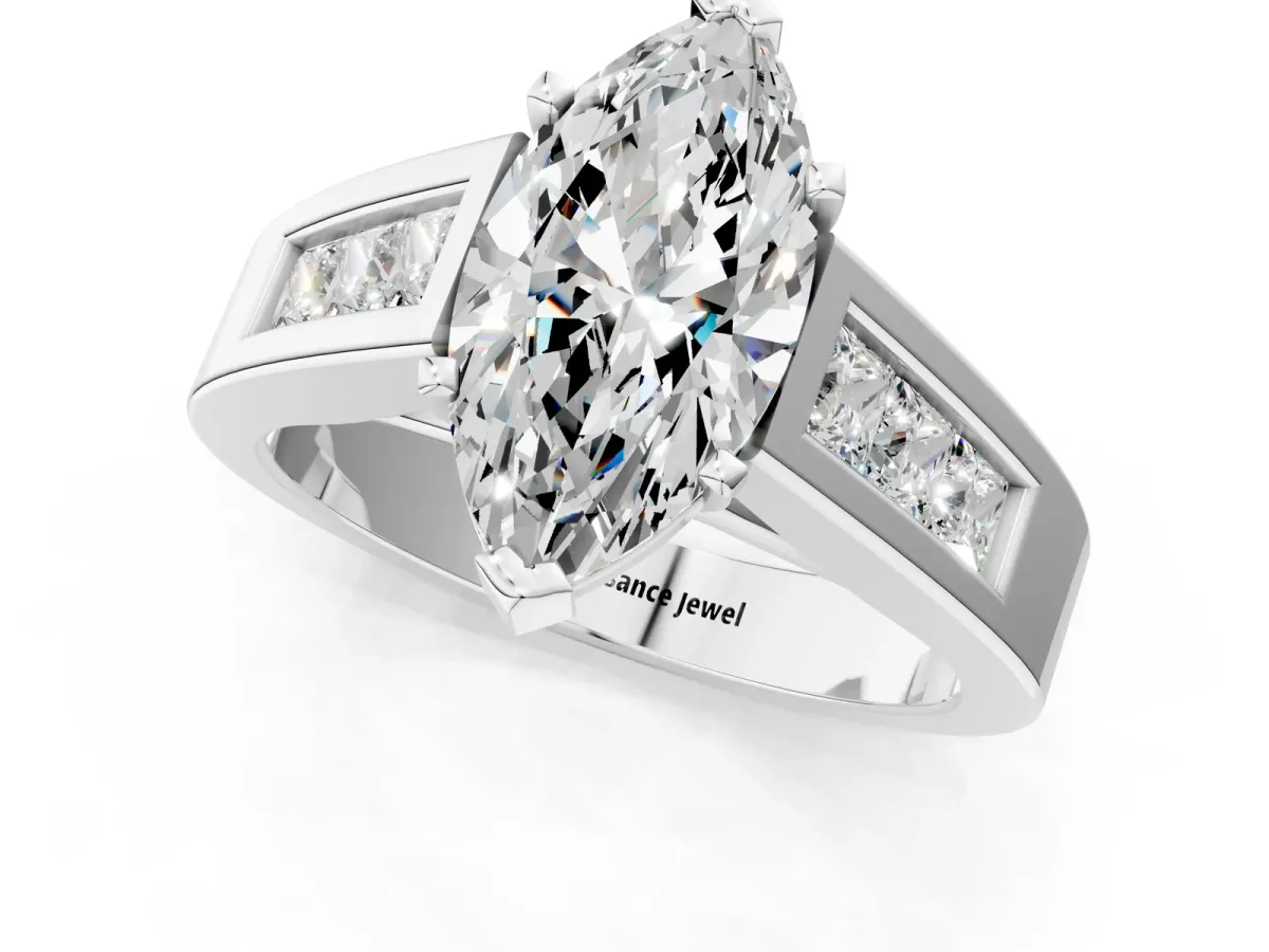 Marquise Cut Cut Channel Set Solitaire Ring with Four-Prong Setting Platinum