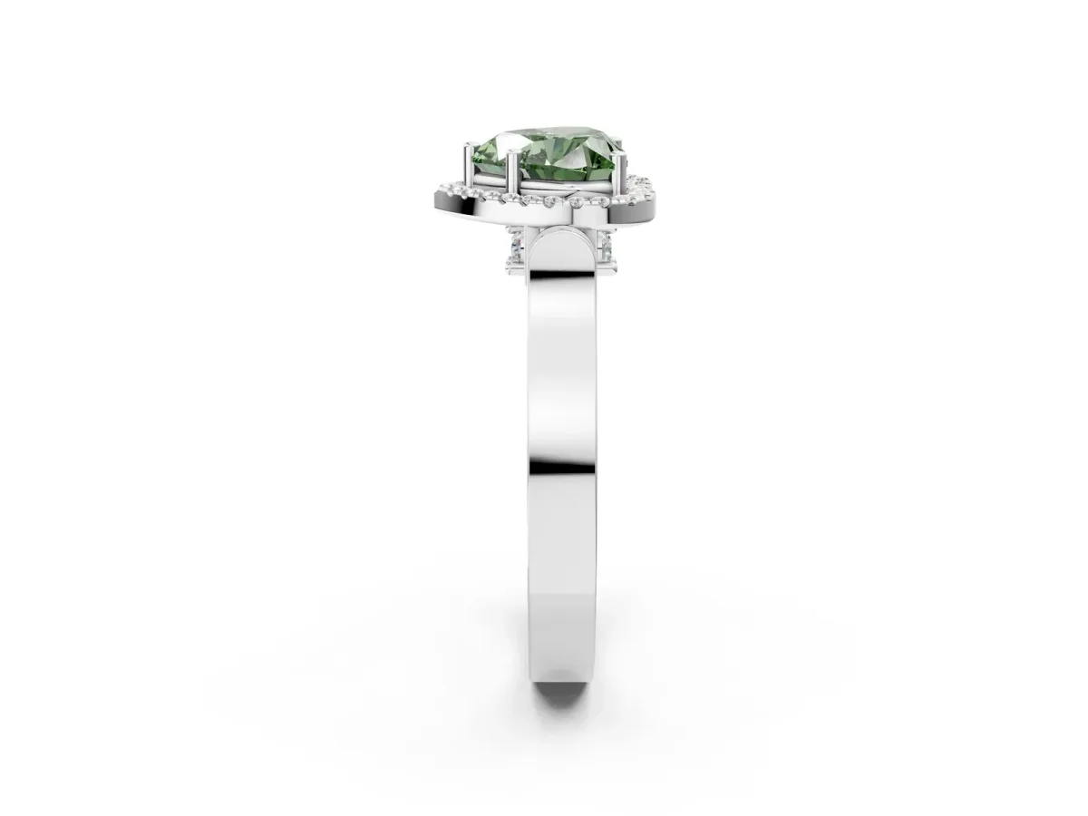 Fancy Green Heart Cut Halo Pave Split Shank Prong Setting Ring Platinum
