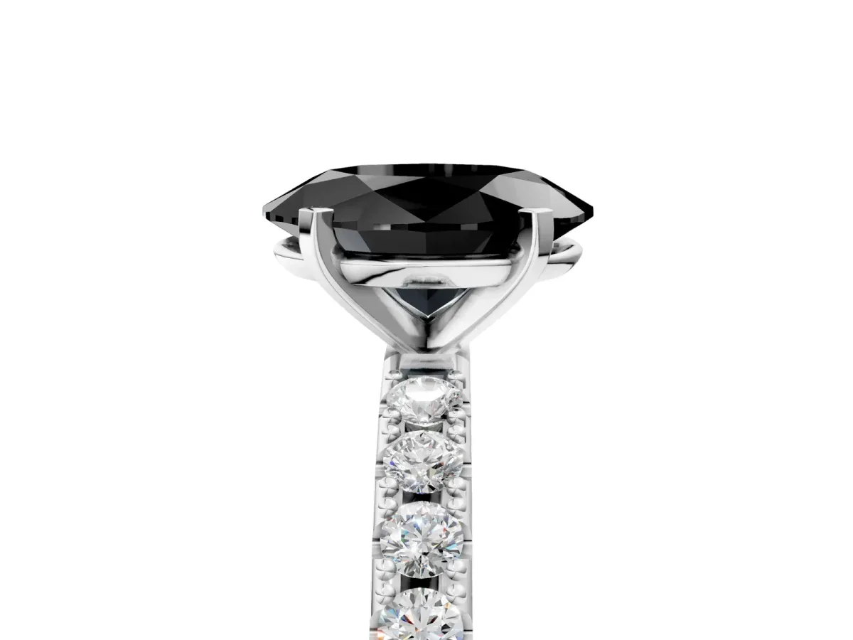 Fancy Black Oval Cut Diamond Solitaire Pavé Band with Four-Prong Setting Platinum