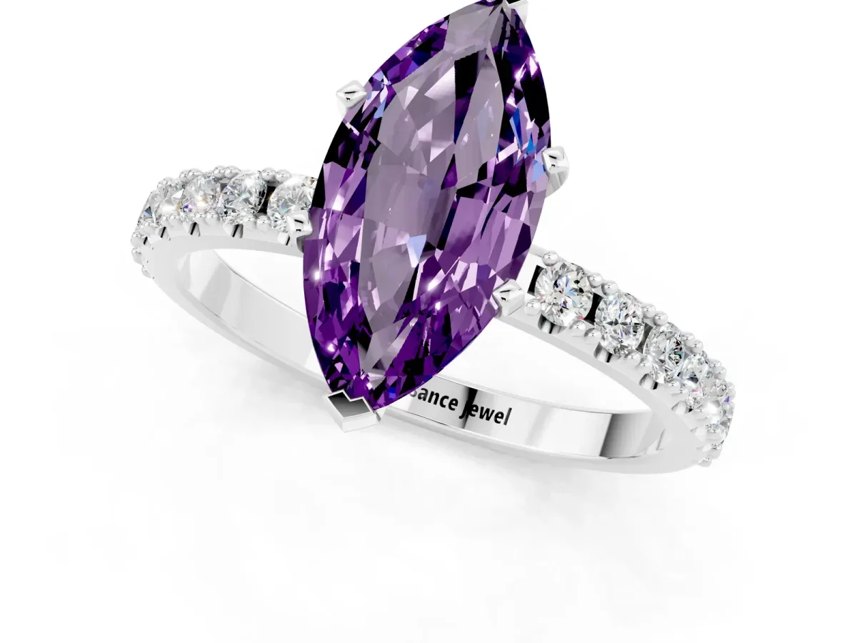 Marquise Cut Amethyst Solitaire Pavé Band with Four-Prong Setting Platinum
