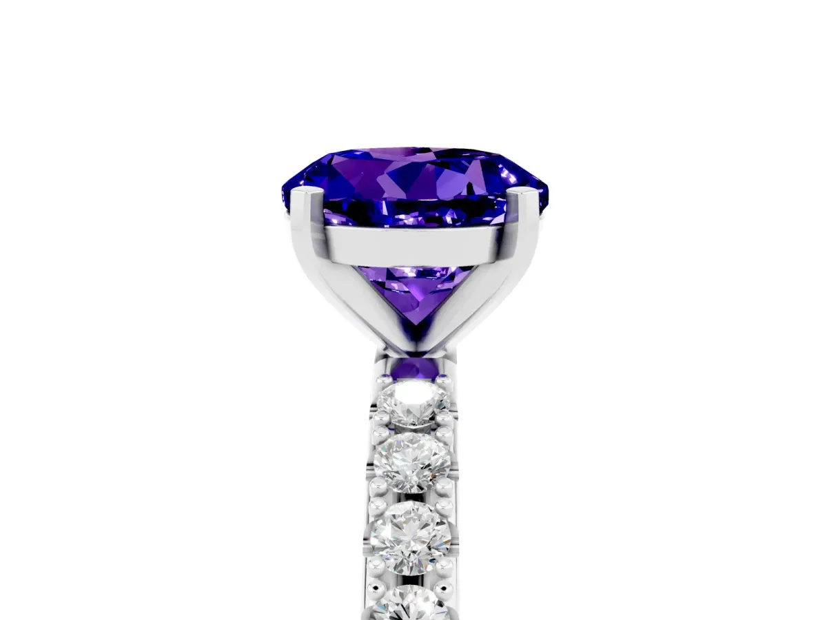 Round Cut Tanzanite Solitaire Pavé Band with Four-Prong Setting Platinum