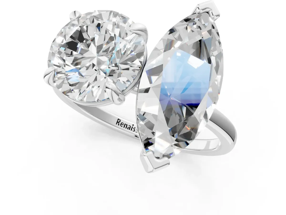 Round and Marquise Toi Moi Ring with Prong Setting and Plain Band Silver