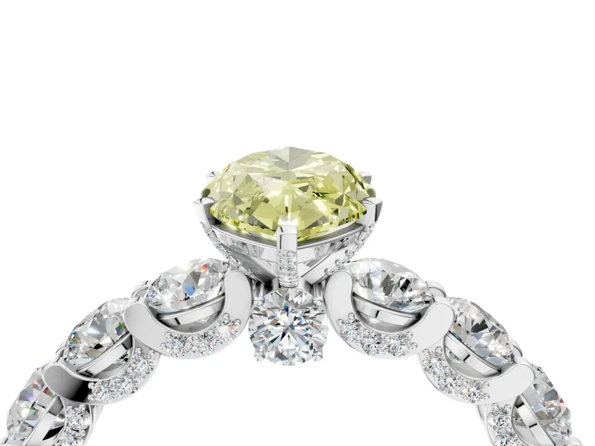 Fancy Yellow Marquise Cut Diamond Side Stone Engagement Ring with Four-Prong Setting Platinum