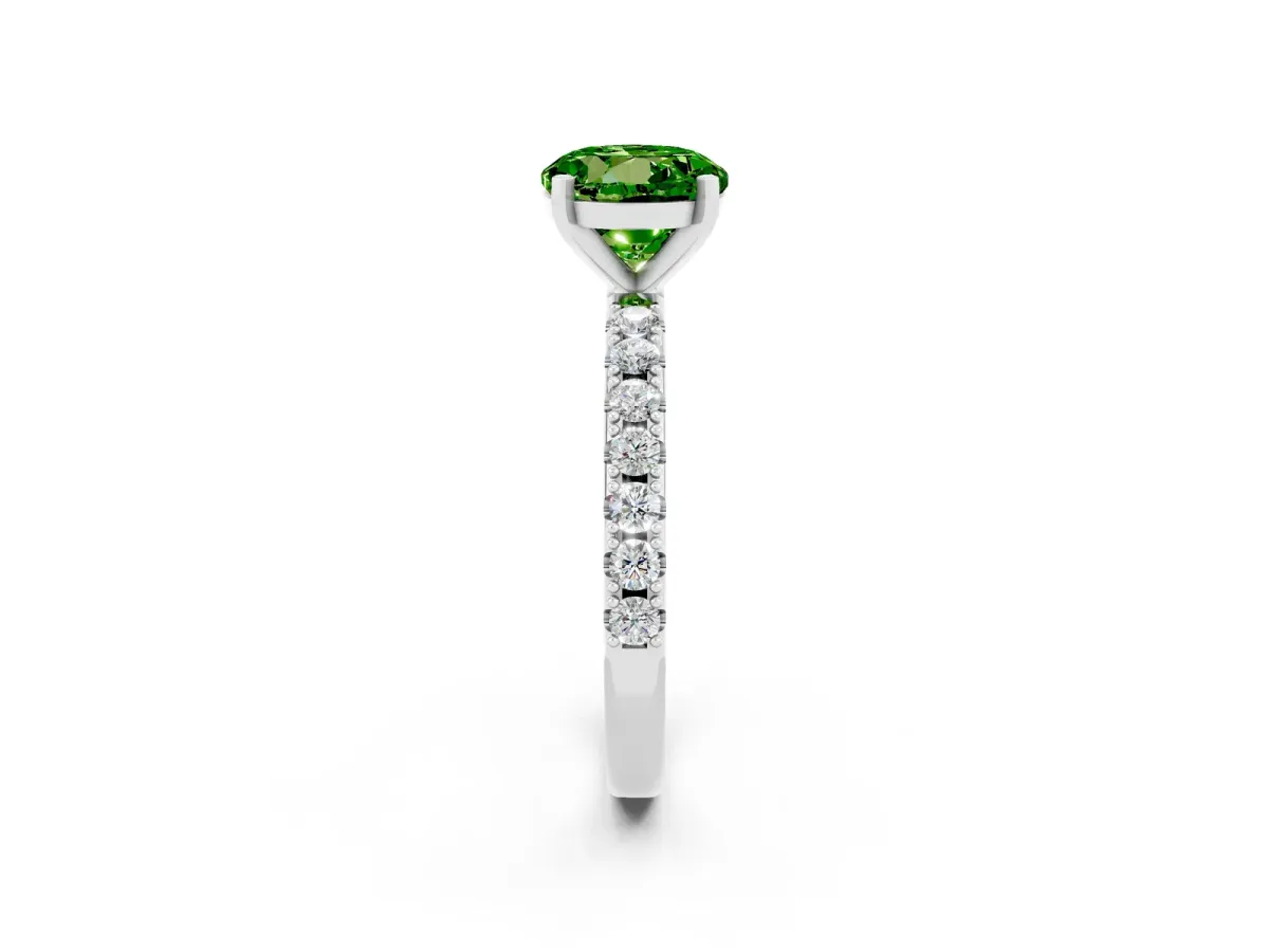 Round Cut Peridot Solitaire Pavé Band with Four-Prong Setting White gold