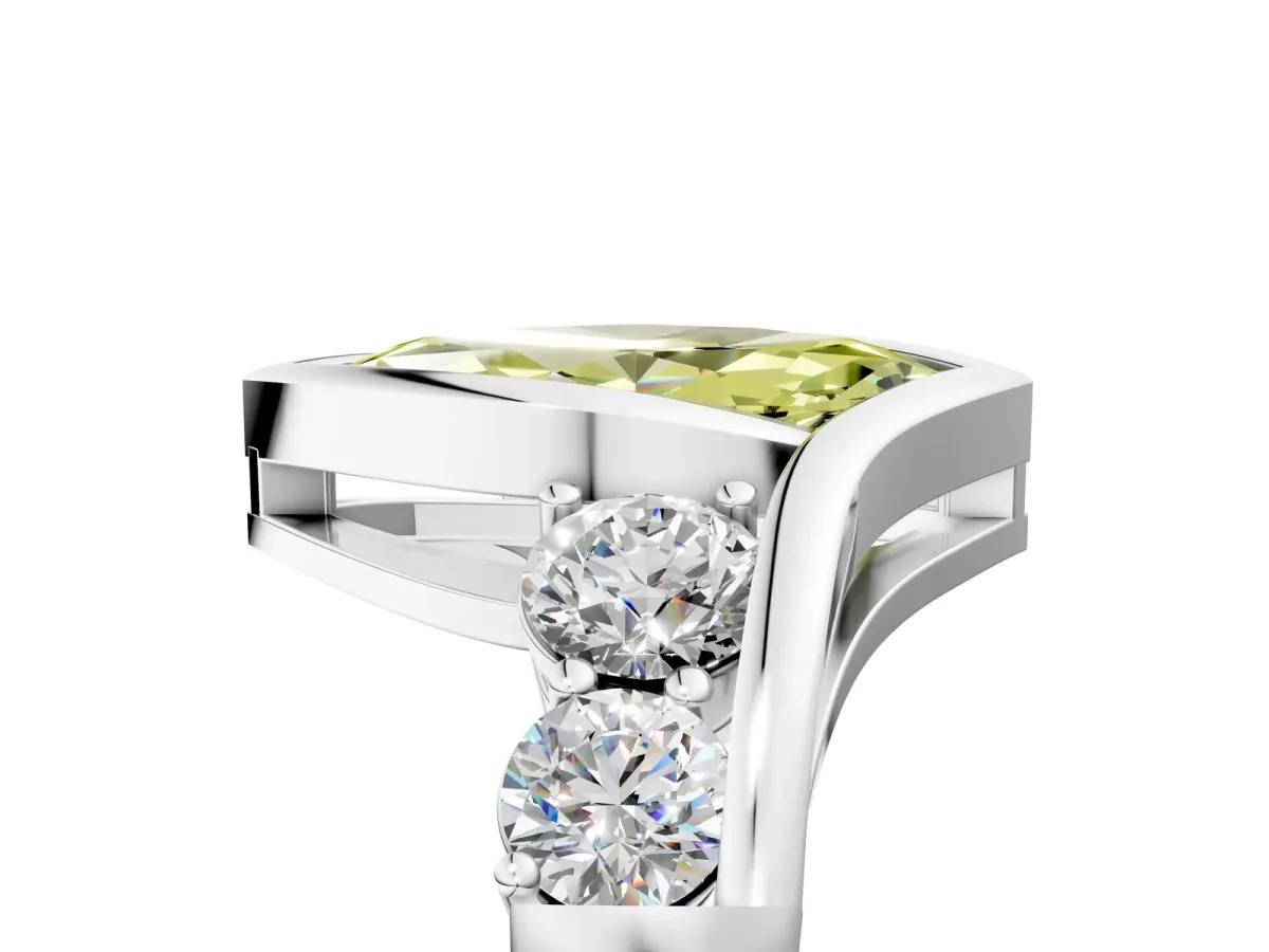 Fancy Yellow Bezel Set Marquise Cut Diamond Bypass Ring with Round Accents Silver