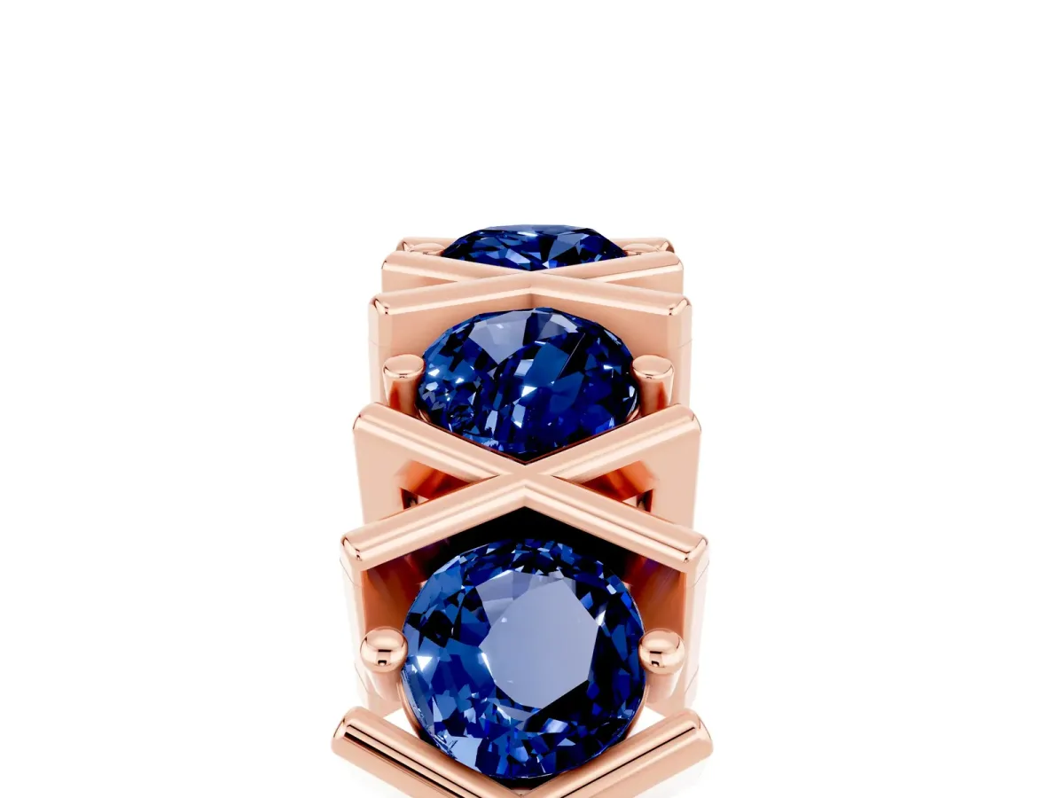 Round Blue Sapphire Channel Set Band with X-Prong Detail Rose gold