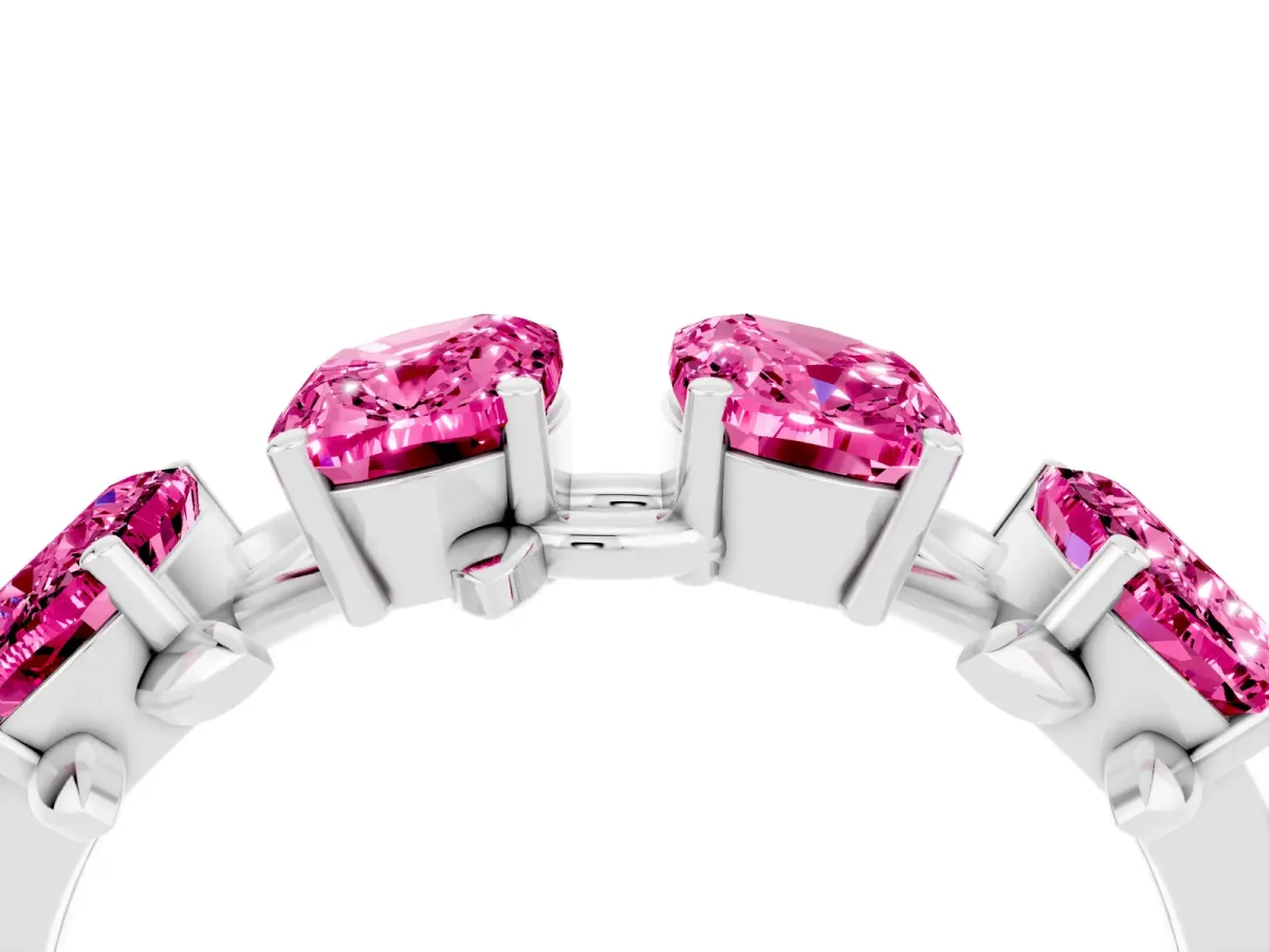 Four-Stone Elongated Cushion Pink Sapphire Band with Nature-Inspired Prong Setting White gold