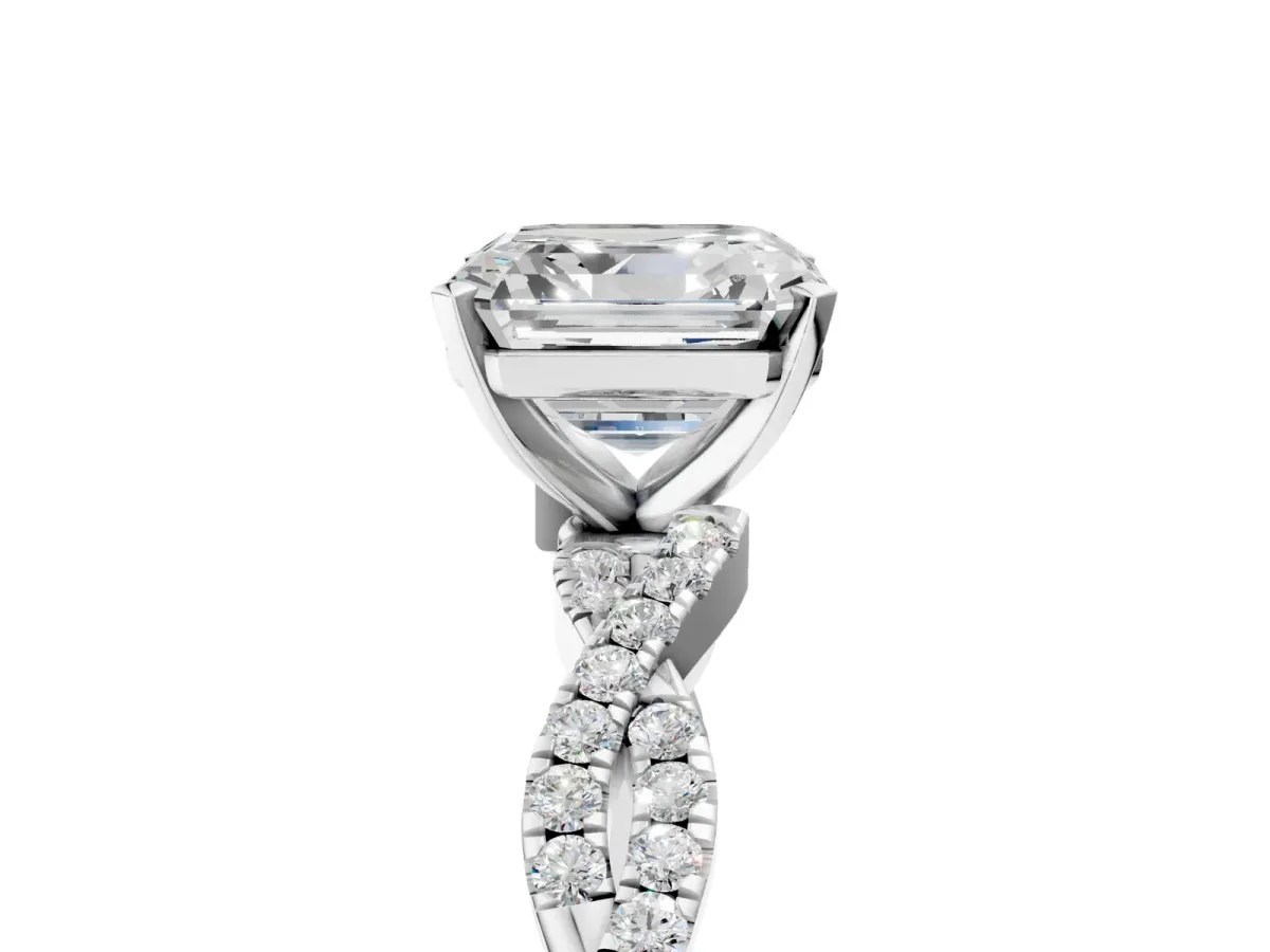 Asscher Cut Solitaire Twisted Pave Band with Four-Prong Setting Platinum