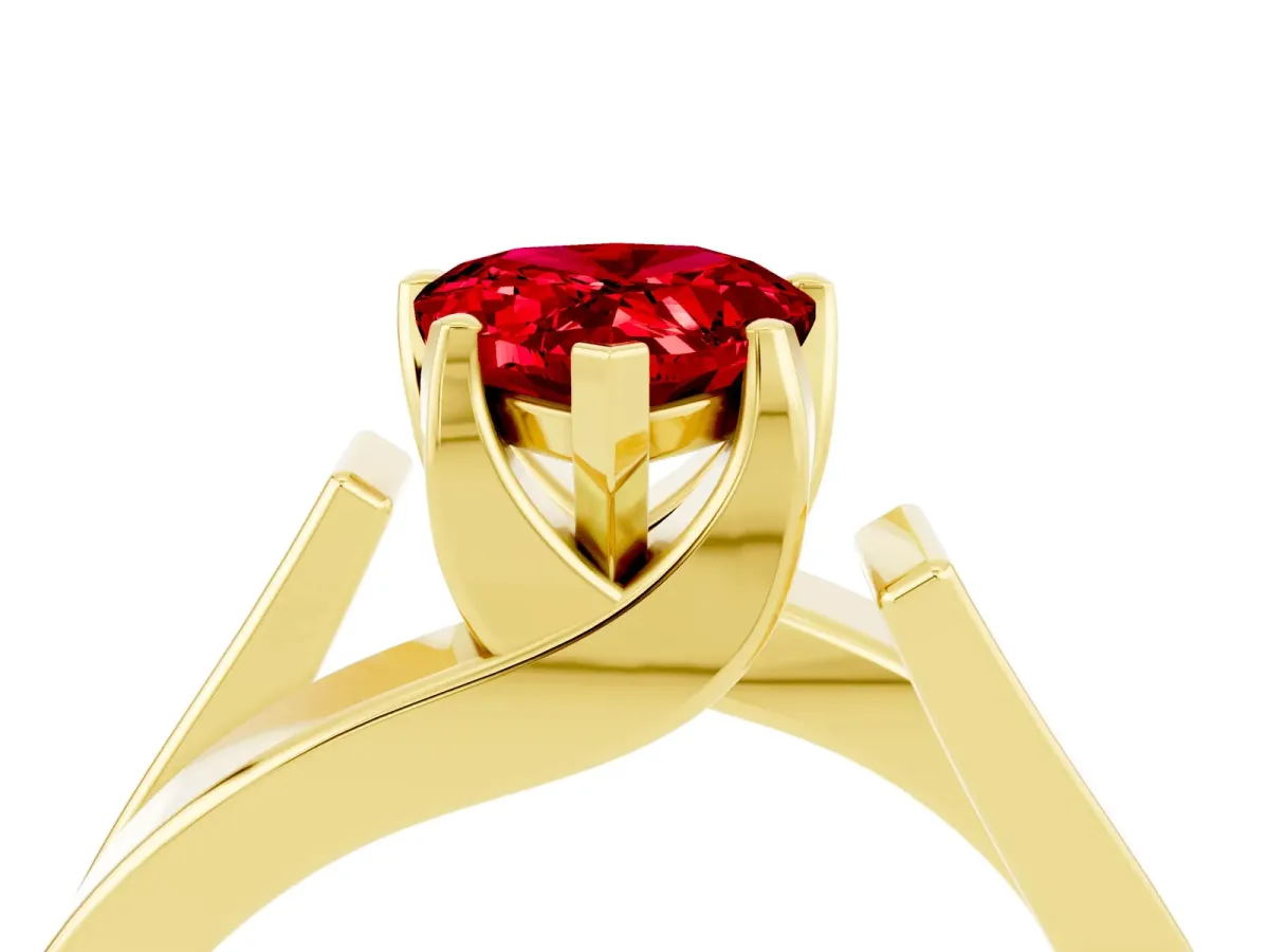 Modern Tension Set Pear Cut Ruby Solitaire Wide Band Ring Yellow gold