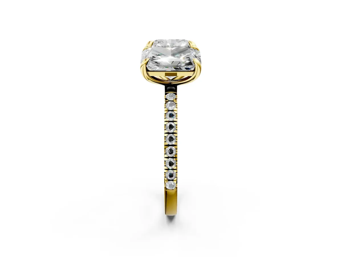 Cushion and Radiant Toi Moi Ring with Prong Setting and Pave Band Yellow gold