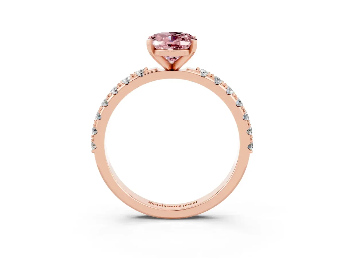 Oval Cut Morganite Solitaire Pavé Band with Four-Prong Setting Rose gold