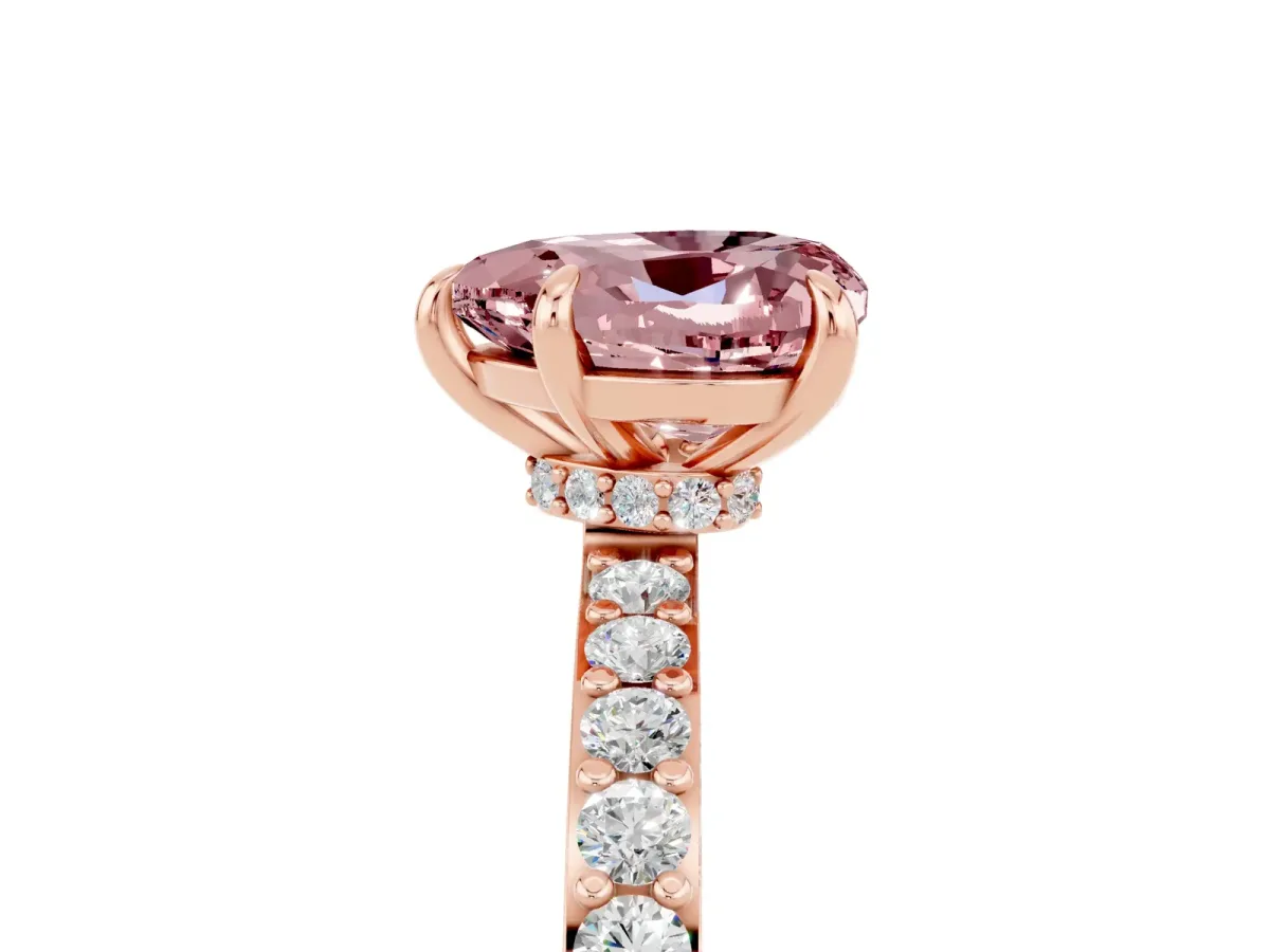 Heart Cut Morganite Solitaire Engagement Ring with Pavé Band and Four-Prong Setting Rose gold