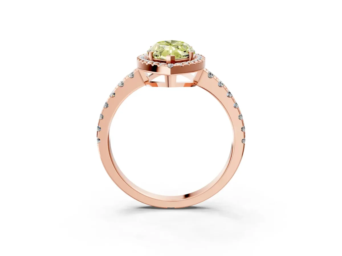 Fancy Yellow Marquise Cut Diamond Halo Ring with Pavé Band and Four-Prong Setting Rose gold
