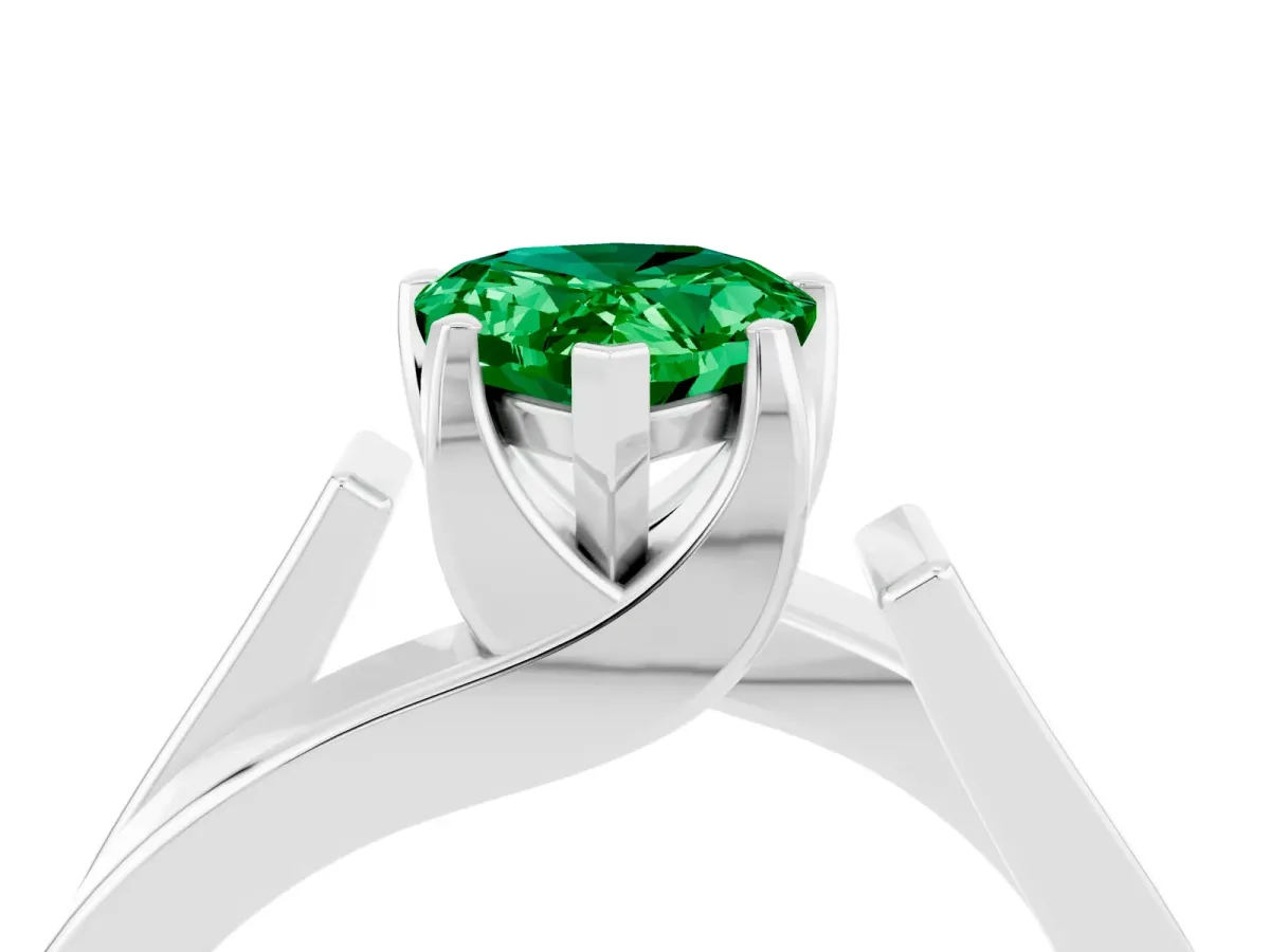 Modern Tension Set Pear Cut Emerald Solitaire Wide Band Ring White gold