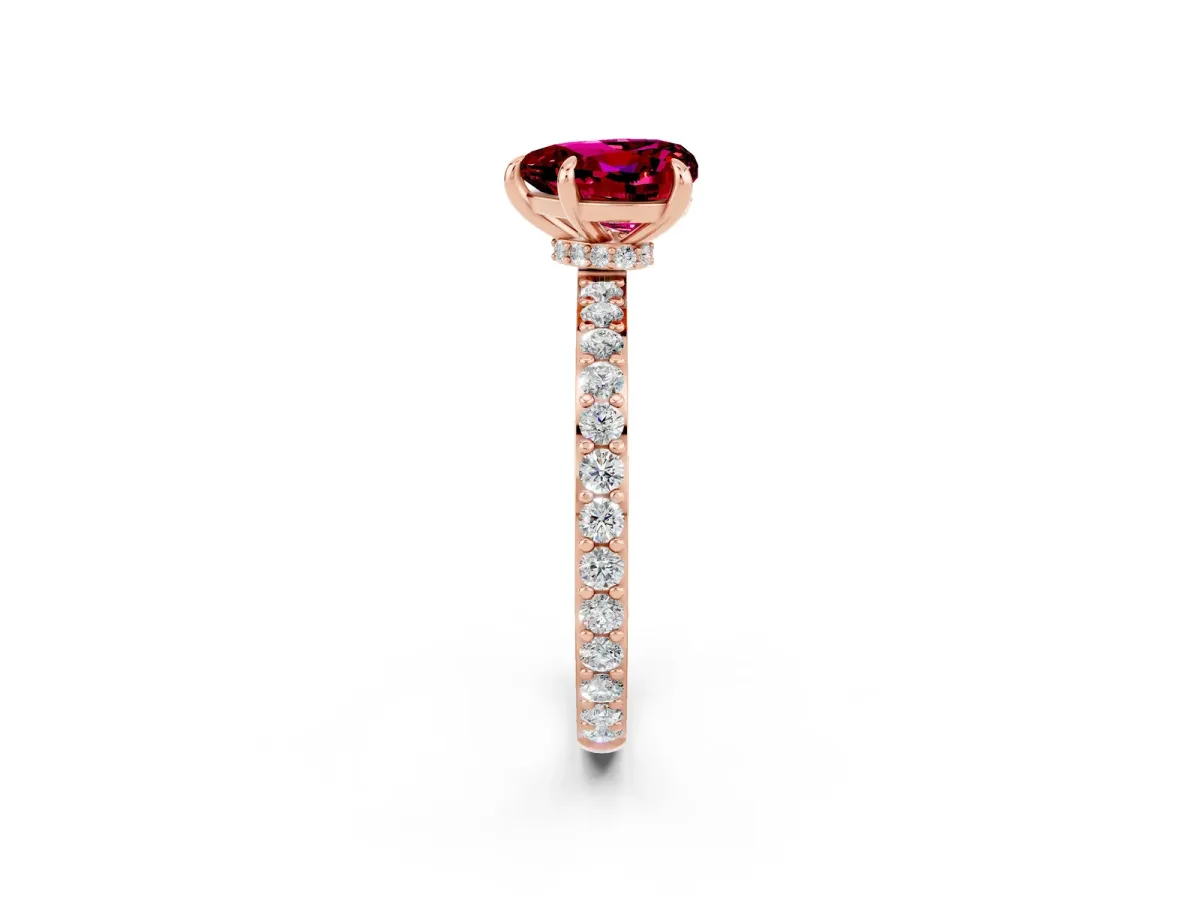 Heart Cut Garnet Solitaire Engagement Ring with Pavé Band and Four-Prong Setting Rose gold