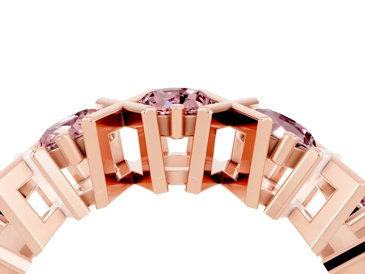 Round Morganite Channel Set Band with X-Prong Detail Rose gold