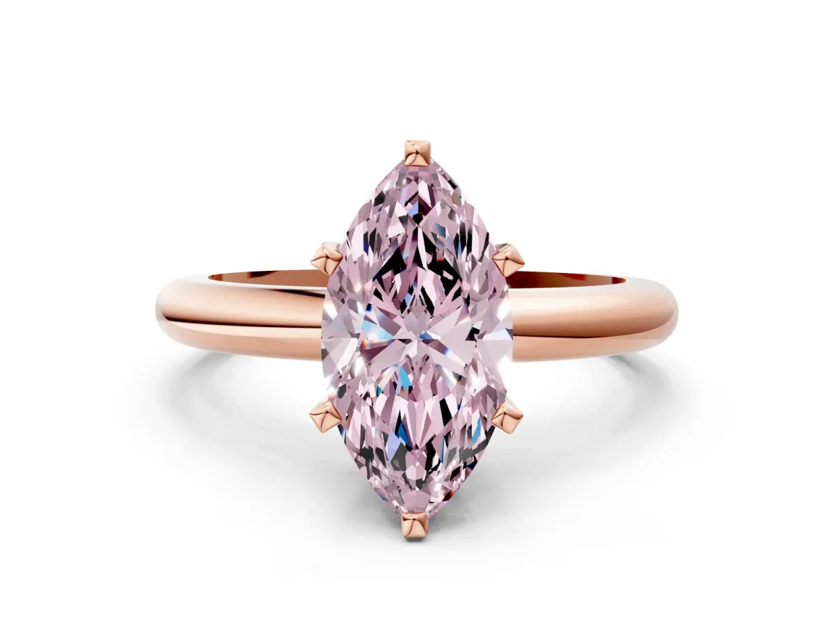Fancy Pink Marquise Cut Diamond Solitaire Engagement Ring with Round Band and Four-Prong Setting Rose gold