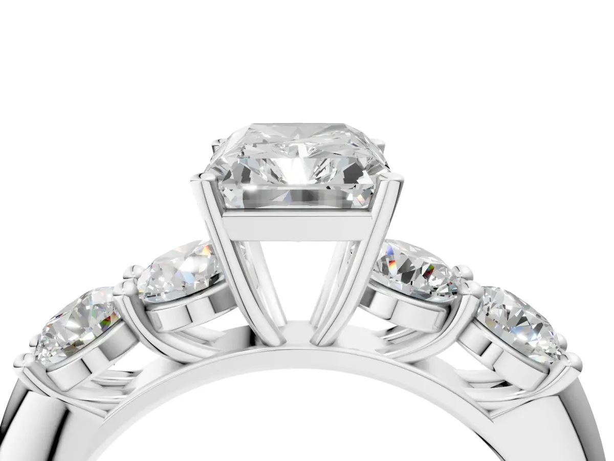 Radiant Cut Cut Five-Stone Prong Set Diamond Ring with Classic Band Platinum