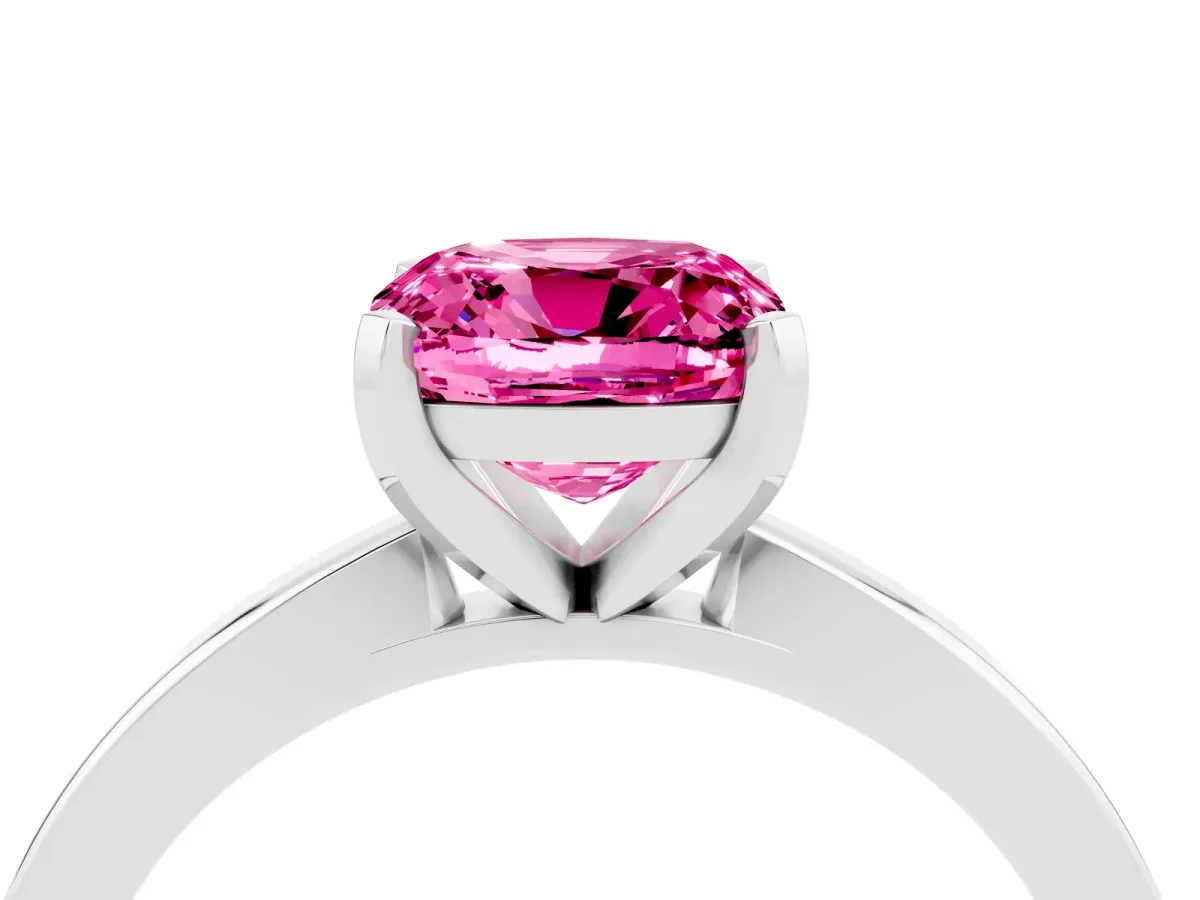 Cushion Cut Pink Sapphire Solitaire Engagement Ring with Classic Band and Four-Prong Setting White gold