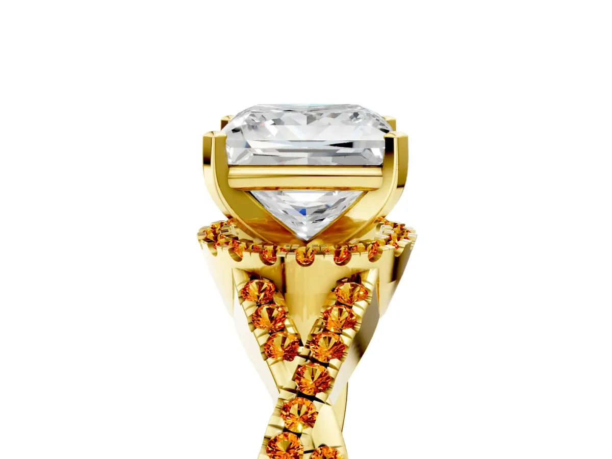 Princess Cut Diamond Citrine Halo Twist Band Solitaire Prong Setting Ring Yellow gold