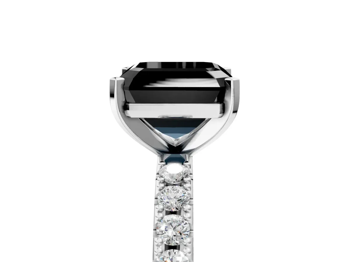 Fancy Black Asscher Cut Diamond Solitaire Pavé Band with Four-Prong Setting Silver