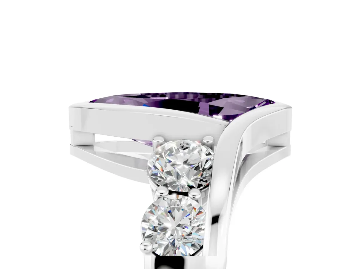Bezel Set Marquise Cut Amethyst Bypass Ring with Round Accents Silver