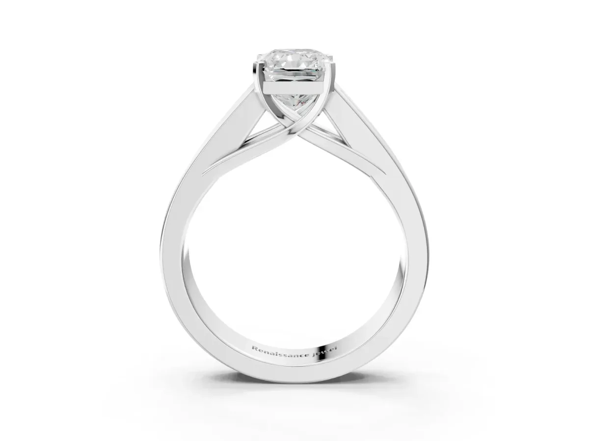 Radiant Cut Cut Channel Set Solitaire Ring with Four-Prong Setting White gold