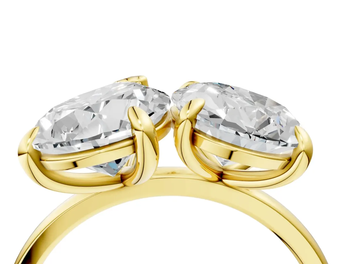 Oval and Pear Toi Moi Ring with Prong Setting and Plain Band Yellow gold