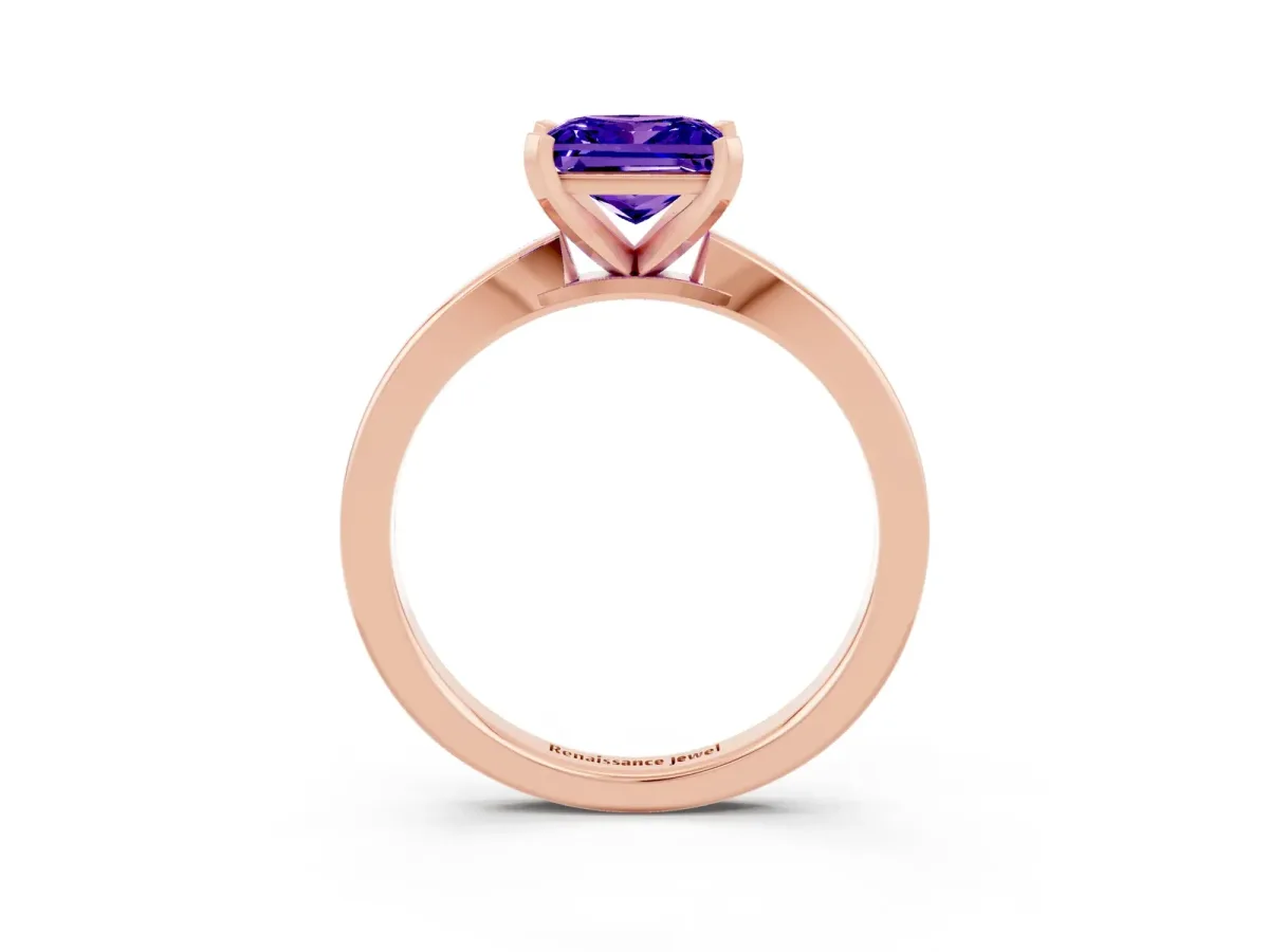 Princess Cut Tanzanite Solitaire Engagement Ring with Classic Band and Four-Prong Setting Rose gold