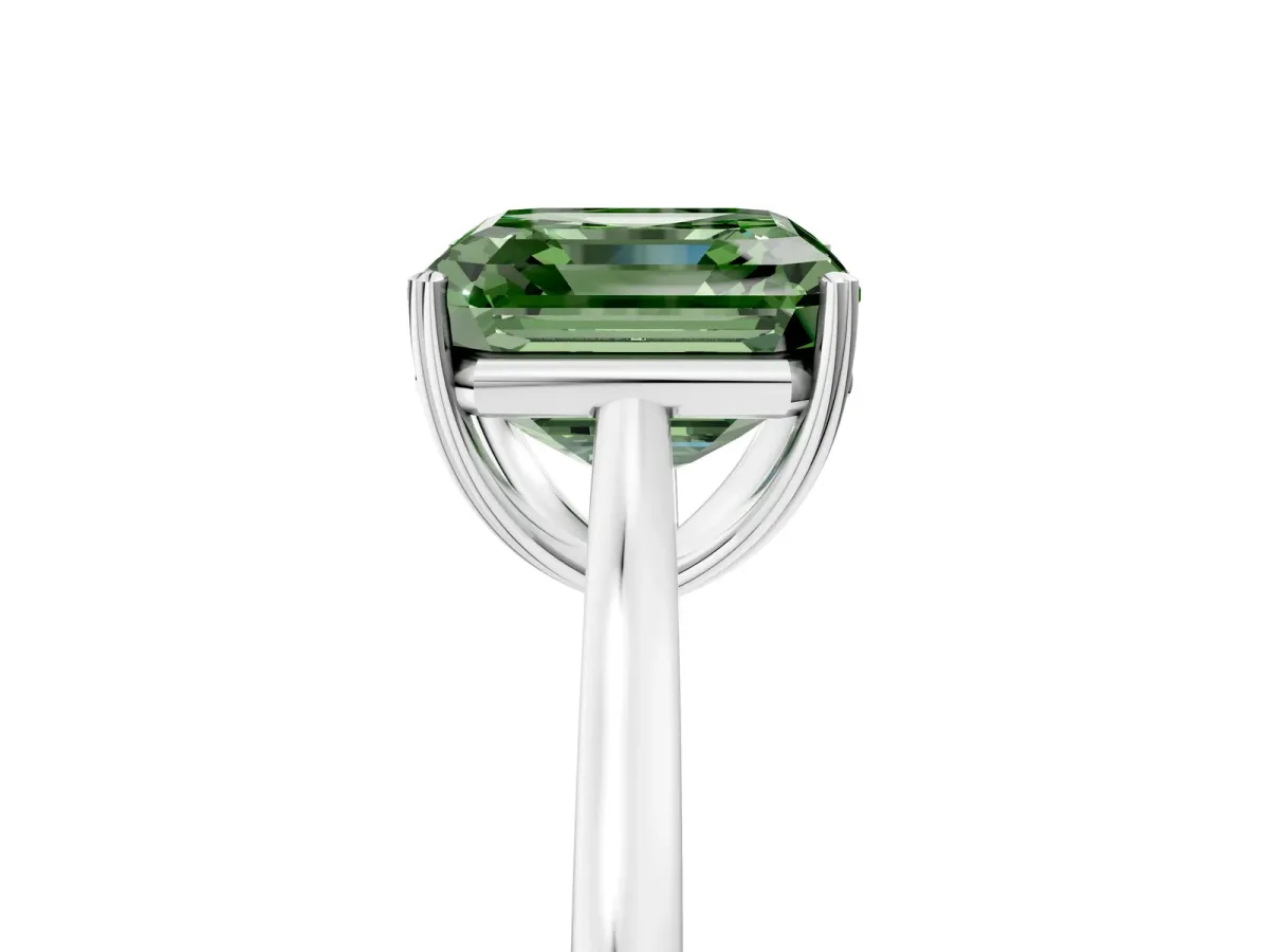 Fancy Green Asscher Cut Solitaire Heart Prong Engagement Ring with Tapered Band Platinum