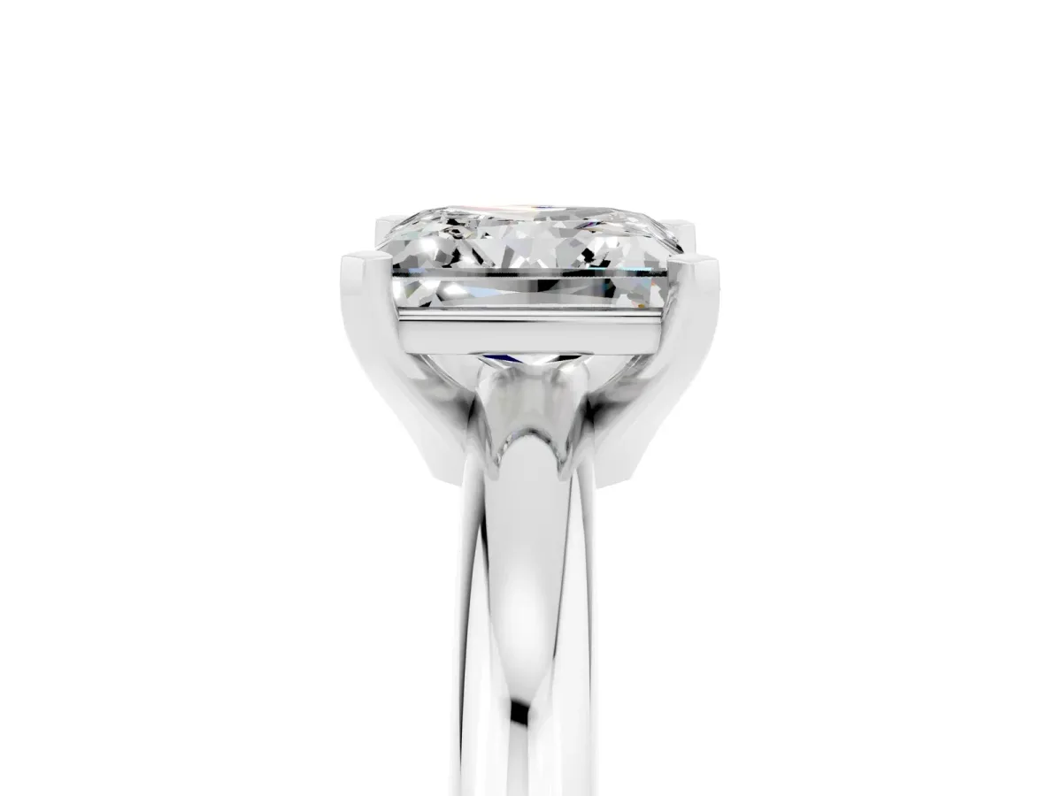 Princess Cut Moissanite Solitaire Engagement Ring with Round Band and Four-Prong Setting White gold