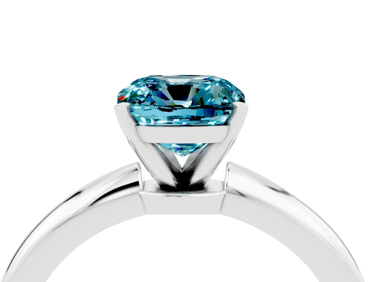 Cushion Cut Blue Topaz Solitaire Ring with Six-Prong Setting and Classic Band Silver