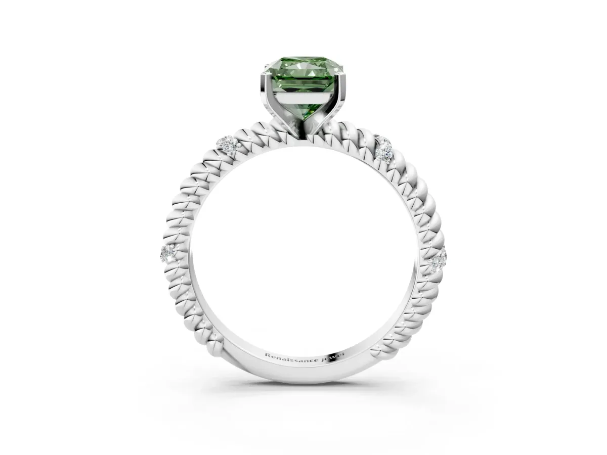 Fancy Green Radiant Cut Solitaire Twisted Band Prong Set Engagement Ring Platinum