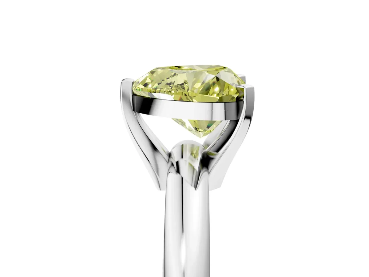 Fancy Yellow Heart Cut Diamond Solitaire Engagement Ring with Round Band and Four-Prong Setting White gold