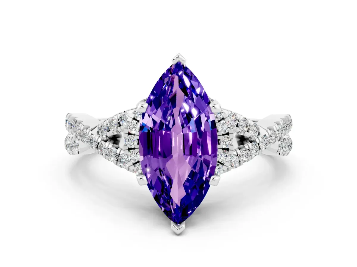 Marquise Cut Tanzanite Halo Twist Band Solitaire Prong Setting Ring White gold