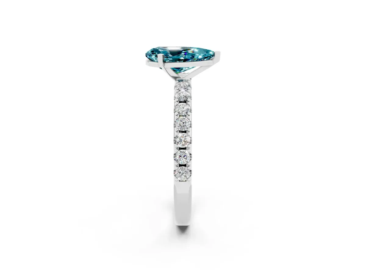 Pear Cut Blue Topaz Solitaire Pavé Band with Four-Prong Setting Platinum