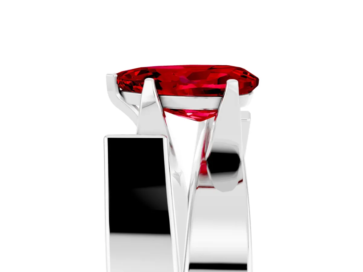 Modern Tension Set Pear Cut Ruby Solitaire Wide Band Ring Platinum