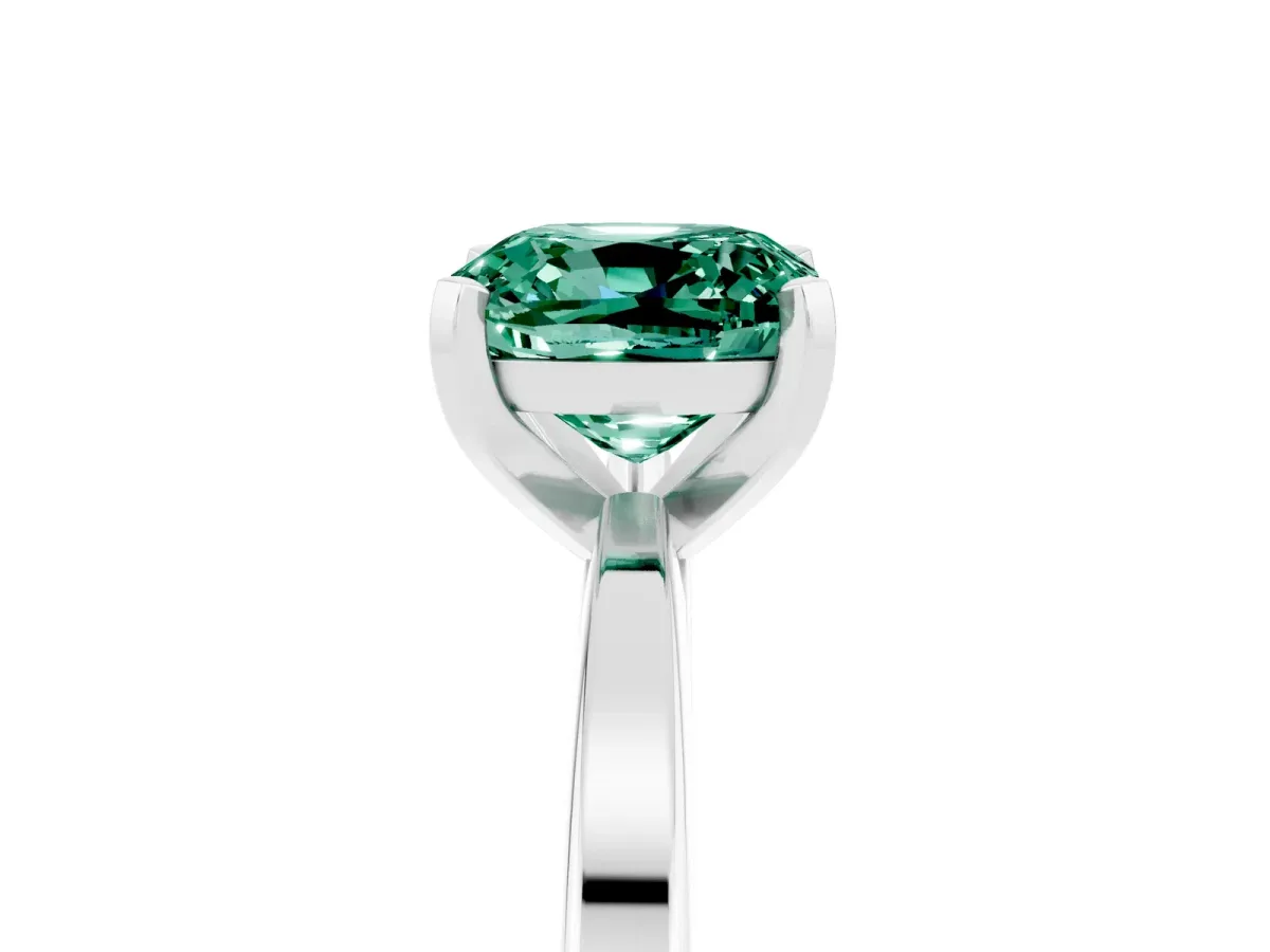Cushion Cut Green Sapphire Solitaire Engagement Ring with Classic Band and Four-Prong Setting White gold