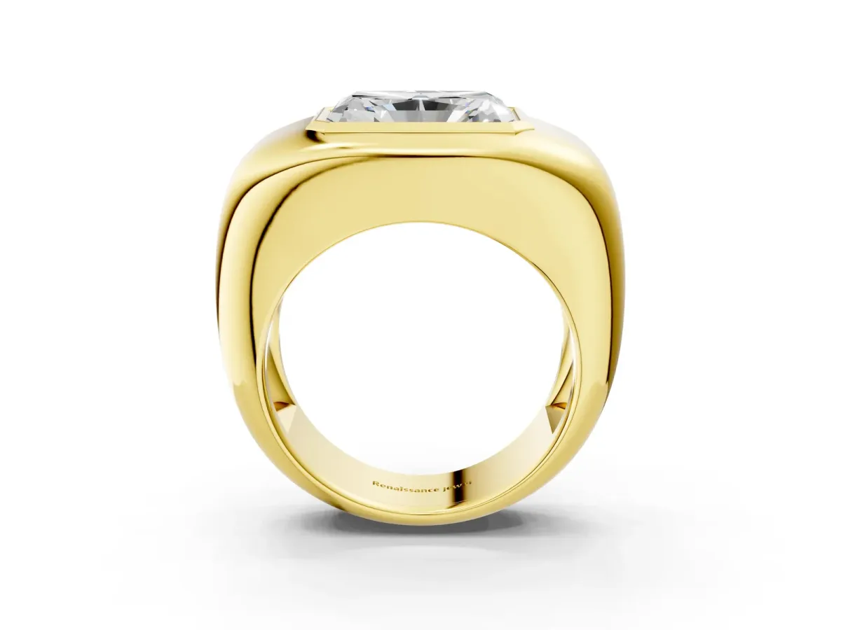 Radiant Diamond Bezel Set Mens Ring Yellow gold