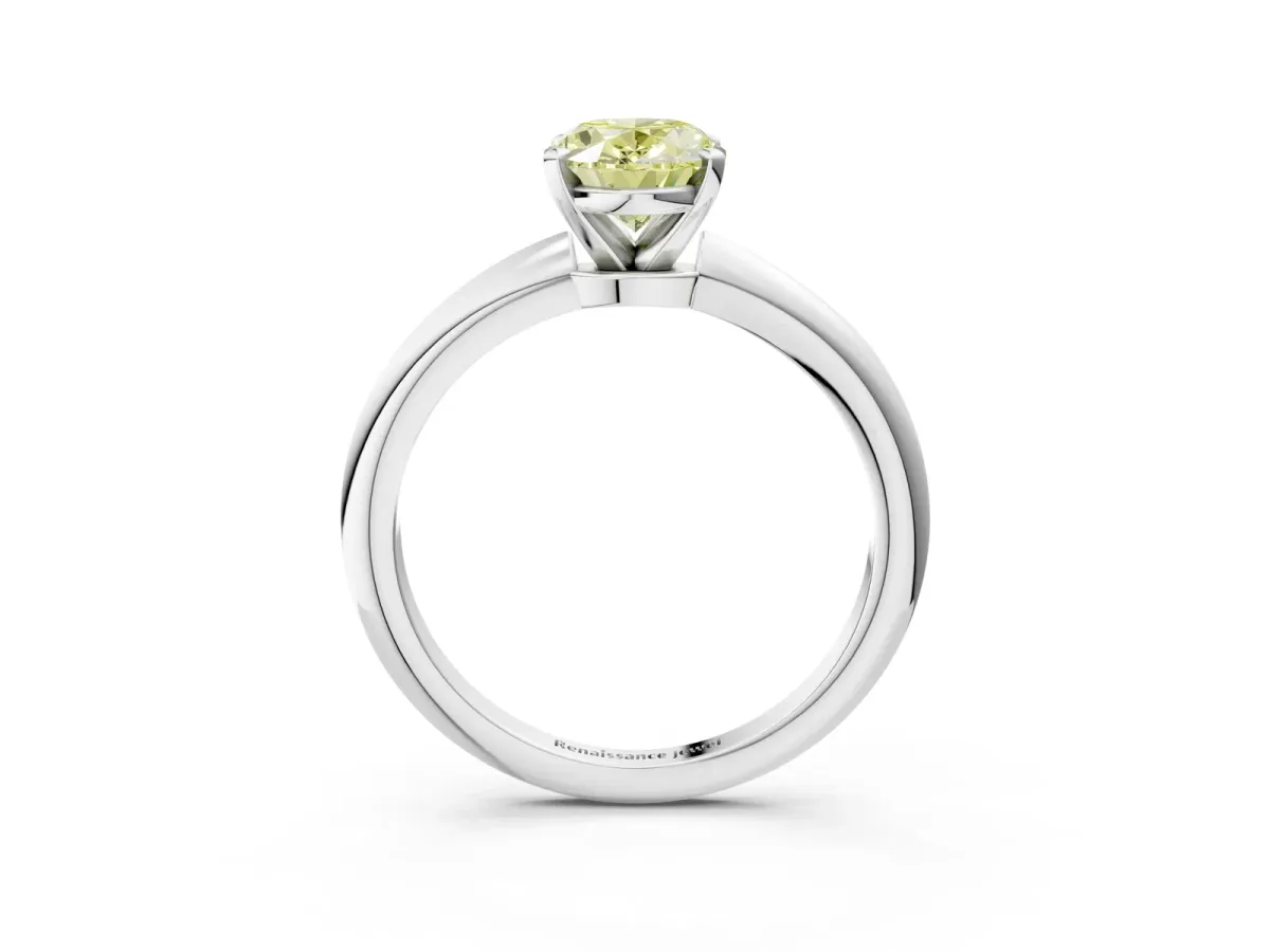 Fancy Yellow Oval Cut Diamond Solitaire Ring with Six-Prong Setting and Classic Band Silver